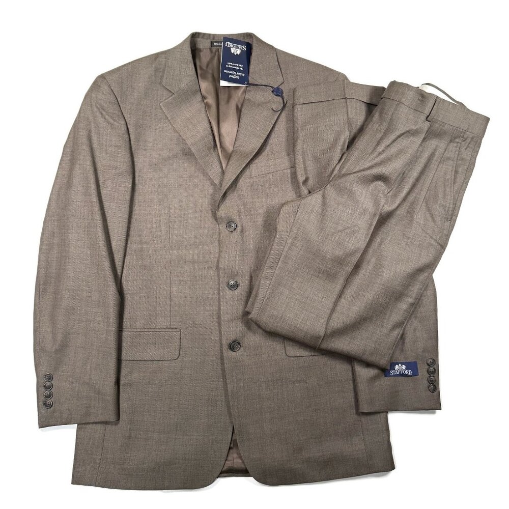 Stafford Suit 40L Blazer Jacket Brown Sharkskin Pants 32 x 32 New 2pc Wool NWT